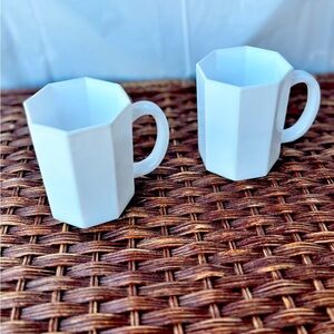 Vintage Milk Glass Octagon Mugs Set of 2